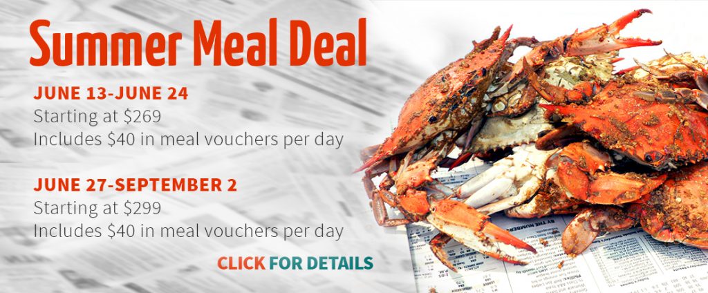 Summer Meal Deal details and image of steamed crabs